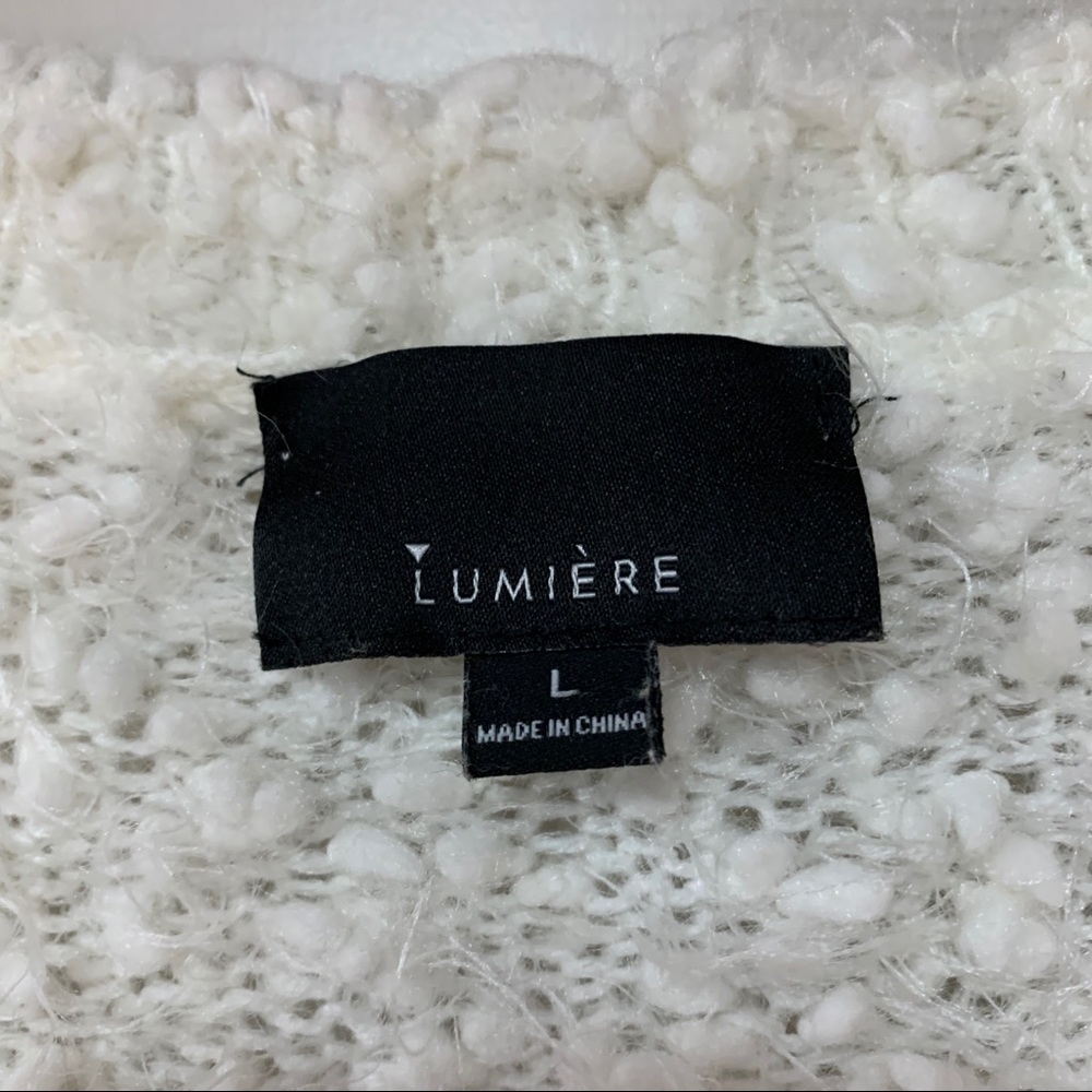 Lumiere White Nubby Fuzzy Cardigan Pockets L - Picture 3 of 7